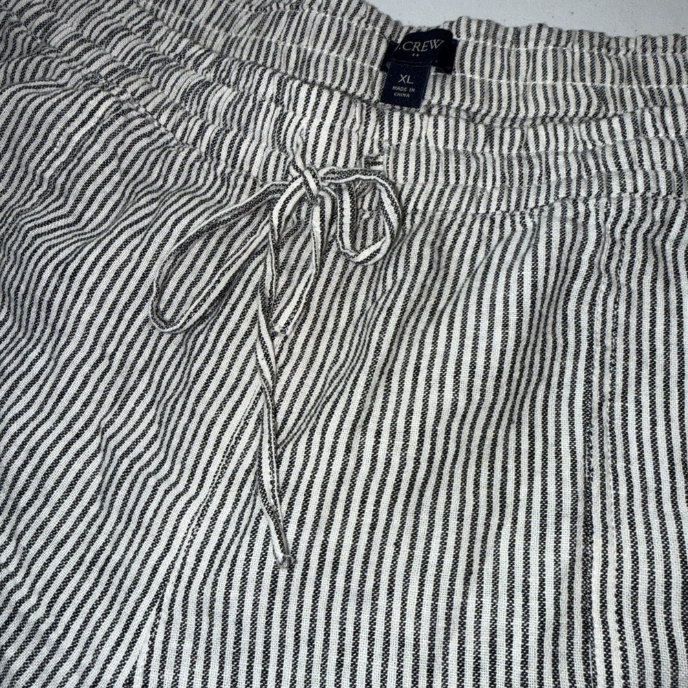 J.Crew Women's Drawstring Linen Shorts Black And White Sz XL 4" Inseam Pockets - Picture 5 of 11